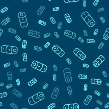 Green line Battery charge level indicator icon isolated seamless pattern on blue Stock Illustration