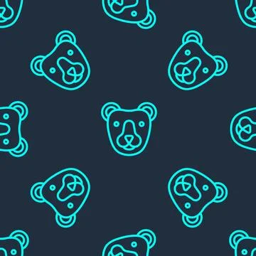 Green line Bear head icon isolated seamless pattern on blue background. Vector 스톡 일러스트