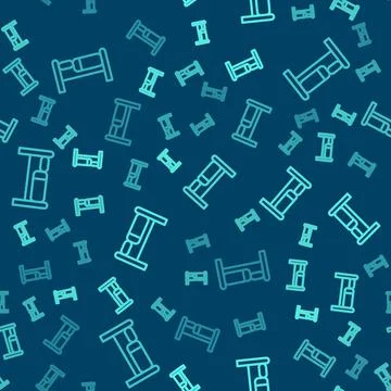 Green line Bed icon isolated seamless pattern on blue background. Vector Stockillustratie