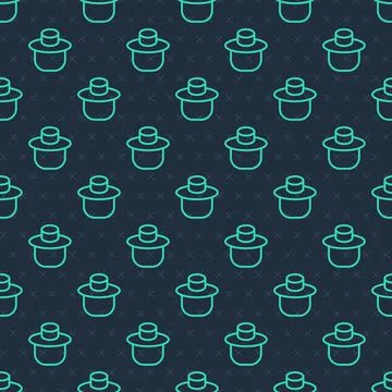 Green line Beekeeper with protect hat icon isolated seamless pattern on blue Stock Illustration