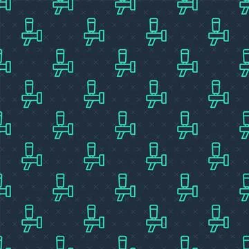 Green line Beer tap icon isolated seamless pattern on blue background.  Vecto Stock Illustration