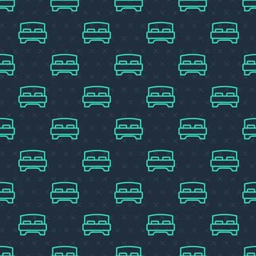 Green line Big bed for two or one person icon isolated seamless pattern on blue Stockillustratie