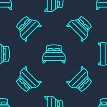 Green line Big bed for two or one person icon isolated seamless pattern on bl 스톡 일러스트