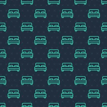 Green line Big bed for two or one person icon isolated seamless pattern on .. イラスト素材