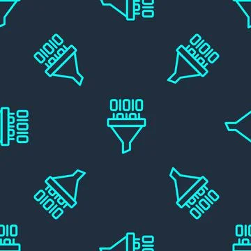 Green line Binary code icon isolated seamless pattern on blue background. Vector Stock Illustration