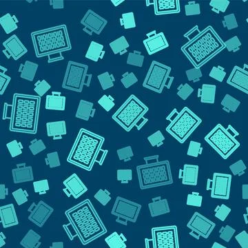 Green line Binary code icon isolated seamless pattern on blue background.  Ve Stock Illustration