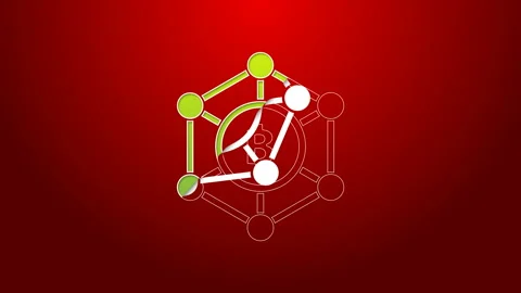 Green line Blockchain technology Bitcoin icon isolated on red background Stock Footage 143437031