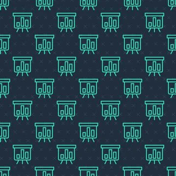 Green line Board with graph chart icon isolated seamless pattern on blue back Illustrazione stock