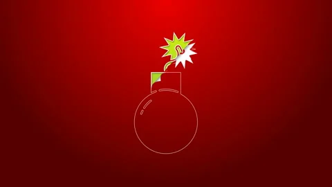 Green line Bomb ready to explode icon isolated on red background. 4K Video Stock Footage 143753176