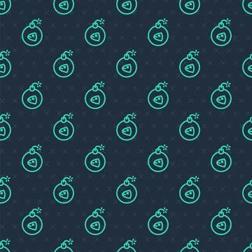 Green line Bomb ready to explode icon isolated seamless pattern on blue 스톡 일러스트