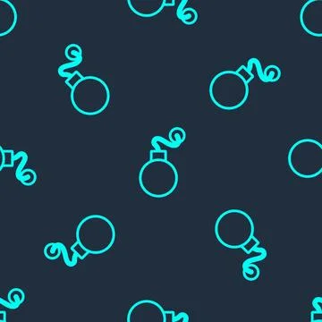 Green line Bomb ready to explode icon isolated seamless pattern on blue 스톡 일러스트