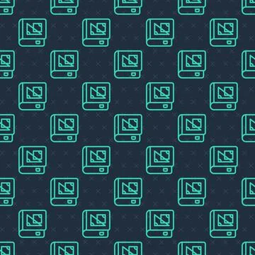 Green line Book about geometry icon isolated seamless pattern on blue background Stock Illustration