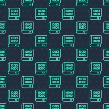 Green line Books about programming icon isolated seamless pattern on blue Illustrazione stock