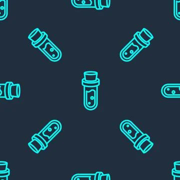 Green line Bottle with potion icon isolated seamless pattern on blue background Stock Illustration