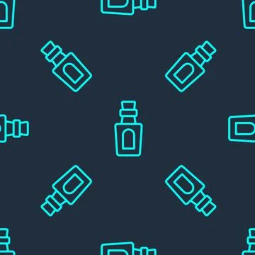 Green line Bottle with potion icon isolated seamless pattern on blue background Stock Illustration