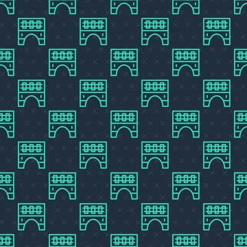 Green line Bridge for train icon isolated seamless pattern on blue background Stock Illustration