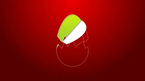 Green line Broken egg icon isolated on red background. Happy Easter. 4K Video Stock Footage 143885913