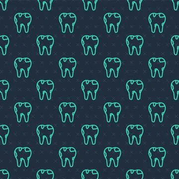 Green line Broken tooth icon isolated seamless pattern on blue background Illustrazione stock
