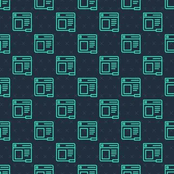 Green line Browser window icon isolated seamless pattern on blue background 库存插图