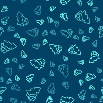 Green line Burning forest trees in fire flames icon isolated seamless pattern on 스톡 일러스트