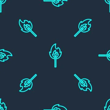 Green line Burning match with fire icon isolated seamless pattern on blue イラスト素材