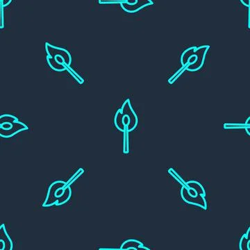 Green line Burning match with fire icon isolated seamless pattern on blue Stock Illustration