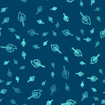 Green line Burning match with fire icon isolated seamless pattern on blue bac Stock Illustration