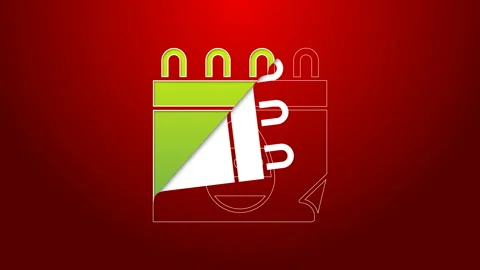 Green line Calendar with Easter egg icon isolated on red background. Spring Stock Footage 143886691