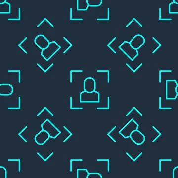Green line Camera focus frame line icon isolated seamless pattern on blue Ilustración de archivo