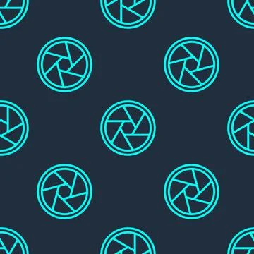 Green line Camera shutter icon isolated seamless pattern on blue background Stockillustratie