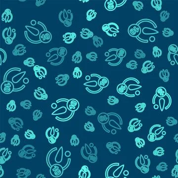 Green line Camera timer icon isolated seamless pattern on blue background. Photo Illustrazione stock