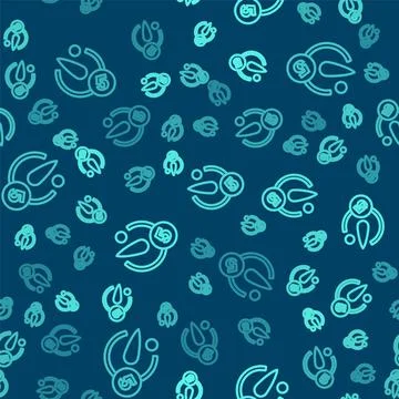 Green line Camera timer icon isolated seamless pattern on blue background. Photo イラスト素材