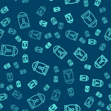 Green line Camping lantern icon isolated seamless pattern on blue background Stock Illustration