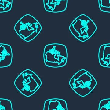 Green line Canada map icon isolated seamless pattern on blue background. Vector Stock Illustration
