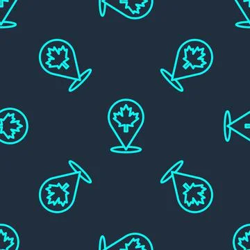 Green line Canadian maple leaf icon isolated seamless pattern on blue background Stock Illustration