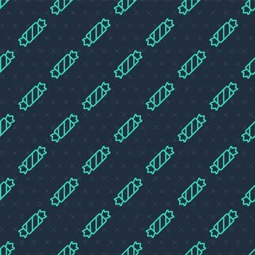 Green line Candy icon isolated seamless pattern on blue background. Merry Stock Illustration