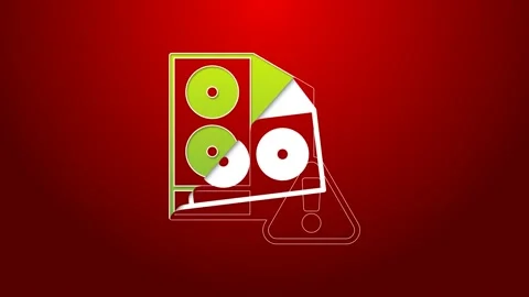 Green line Case of computer with exclamation mark icon isolated on red Stock Footage 156389864