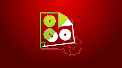 Green line Case of computer icon isolated on red background. Computer server Stock Footage 156389031