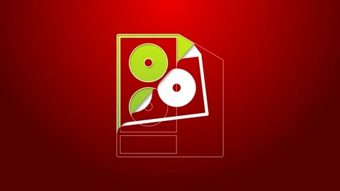 Green line Case of computer icon isolated on red background. Computer server Stock Footage 156390651