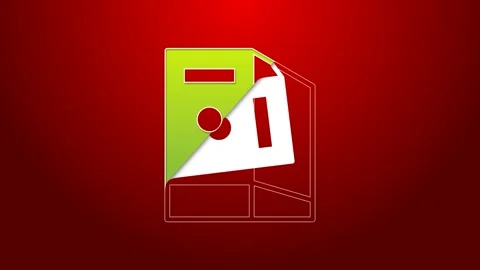 Green line Case of computer icon isolated on red background. Computer server Stock Footage 156390936