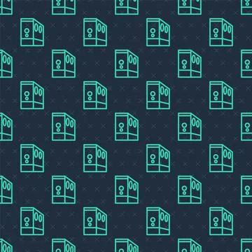 Green line Case of computer icon isolated seamless pattern on blue background Illustrazione stock