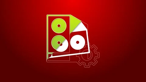 Green line Case of computer setting icon isolated on red background. Computer Stock Footage 156389424
