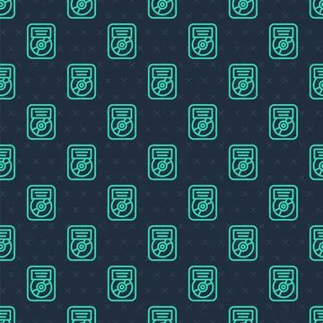 Green line CD disk award in frame icon isolated seamless pattern on blue 스톡 일러스트