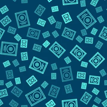 Green line CD disk award in frame icon isolated seamless pattern on blue back Stock Illustration