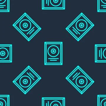 Green line CD disk award in frame icon isolated seamless pattern on blue ba.. イラスト素材