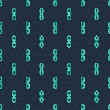 Green line Chain link icon isolated seamless pattern on blue background. Link イラスト素材