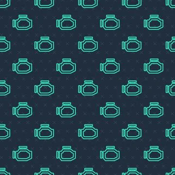 Green line Check engine icon isolated seamless pattern on blue background 스톡 일러스트