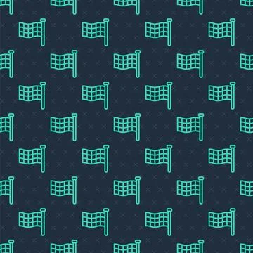 Green line Checkered flag icon isolated seamless pattern on blue background Stock Illustration