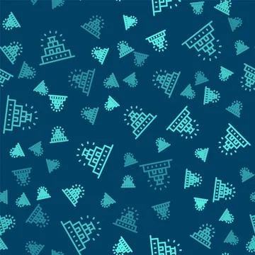 Green line Chichen Itza in Mayan icon isolated seamless pattern on blue 스톡 일러스트