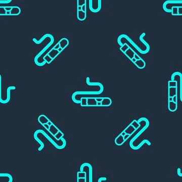 Green line Cigar icon isolated seamless pattern on blue background. Vector Stock Illustration